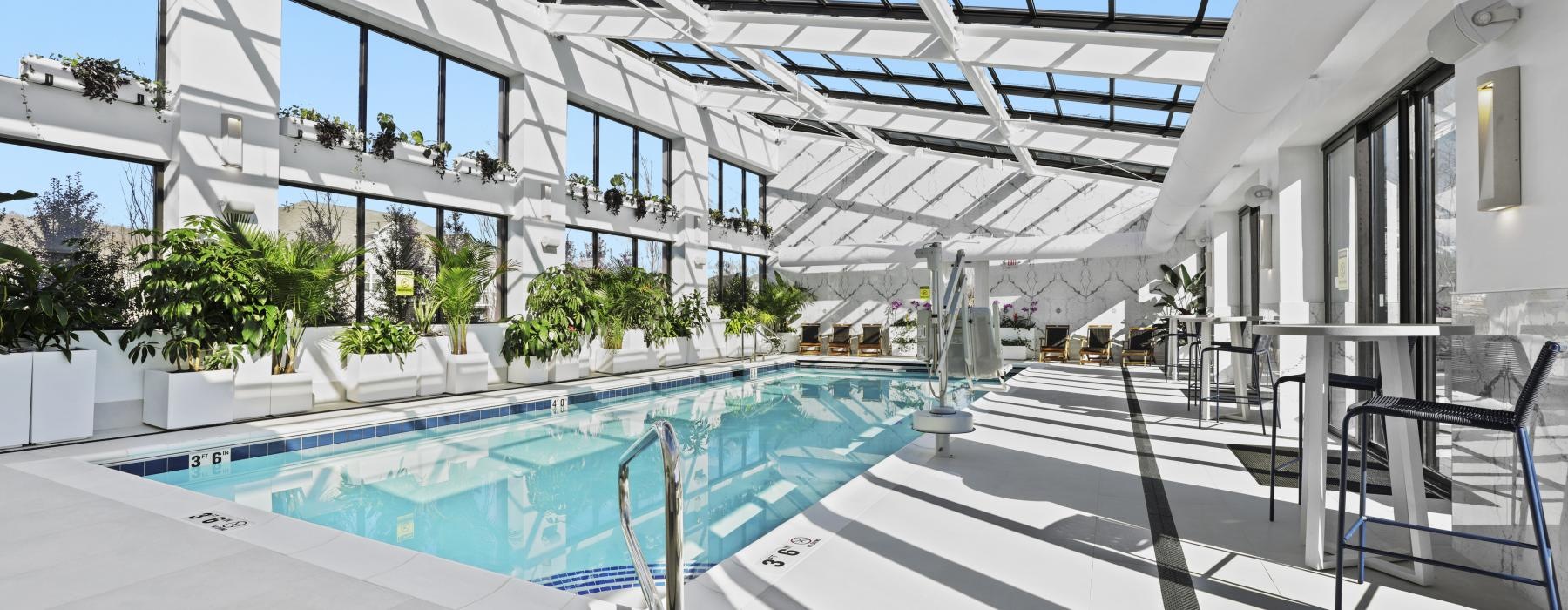 a swimming pool in a building