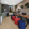 a room with a table and chairs